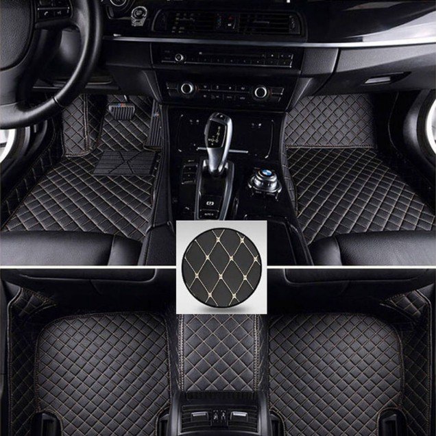 Wholesale Black and Beige Stitching Luxury Leather Diamond Car Mats