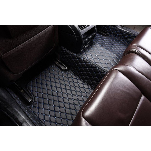 Wholesale Black and Blue Stitching Luxury Leather Diamond Car Mats