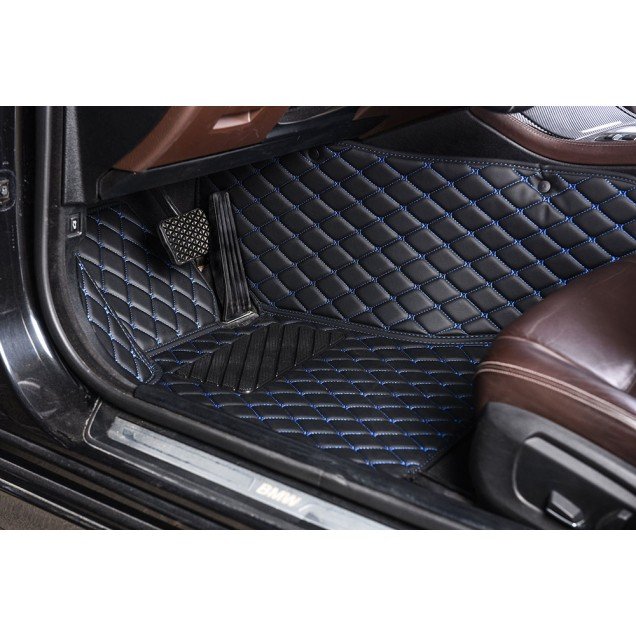 Wholesale Black and Blue Stitching Luxury Leather Diamond Car Mats