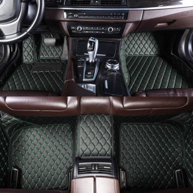 Wholesale Black and Green Stitching Luxury Leather Diamond Car Mats