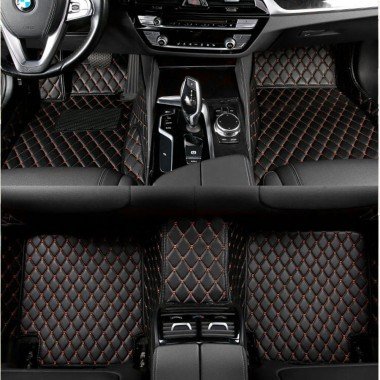 Wholesale Black and Orange Stitching Luxury Leather Diamond Car Mats