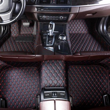 Wholesale Black and Red Stitching Luxury Leather Diamond Car Mats