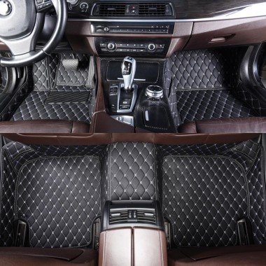 Wholesale Black and White Stitching Luxury Leather Diamond Car Mats