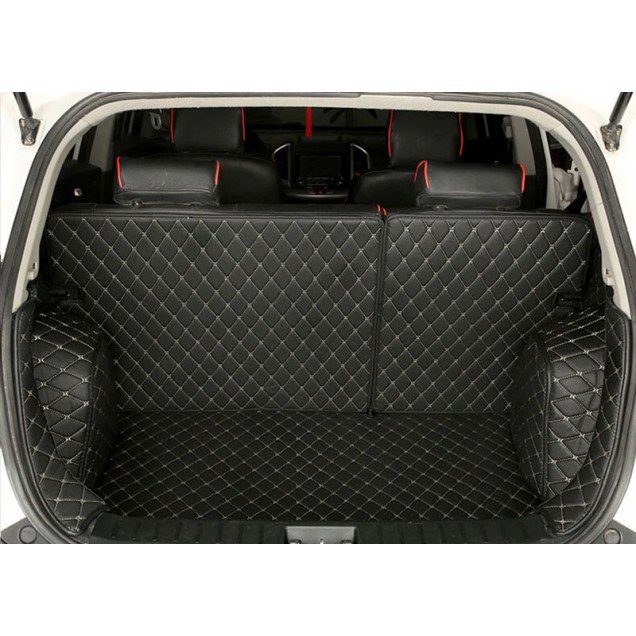 Wholesale Black and Beige Stitching Full Cover Luxury Leather Diamond Trunk Car Mats