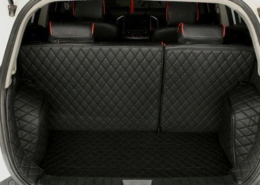 Wholesale Black and Black Stitching Full Cover Luxury Leather Diamond Trunk Car Mats