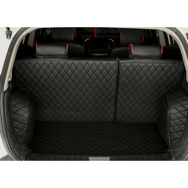 Wholesale Black and Black Stitching Full Cover Luxury Leather Diamond Trunk Car Mats