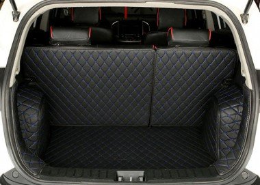 Wholesale Black and Blue Stitching Full Cover Luxury Leather Diamond Trunk Car Mats