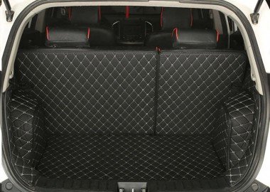 Wholesale Black and White Stitching Full Cover Luxury Leather Diamond Trunk Car Mats