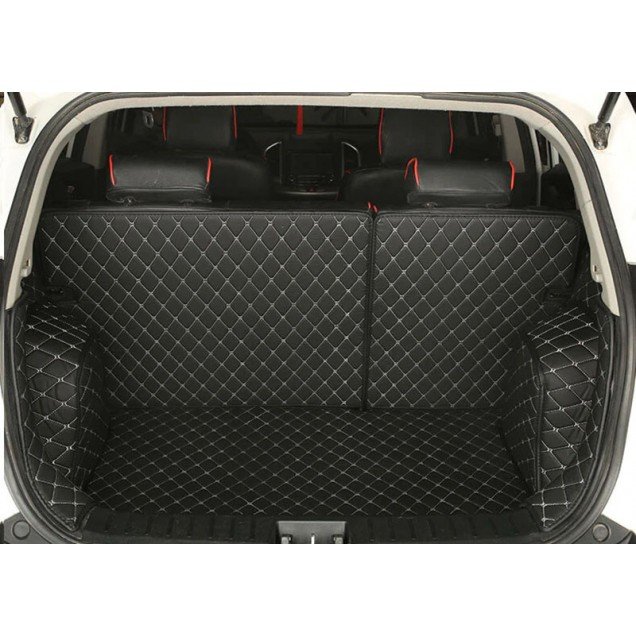 Wholesale Black and White Stitching Full Cover Luxury Leather Diamond Trunk Car Mats