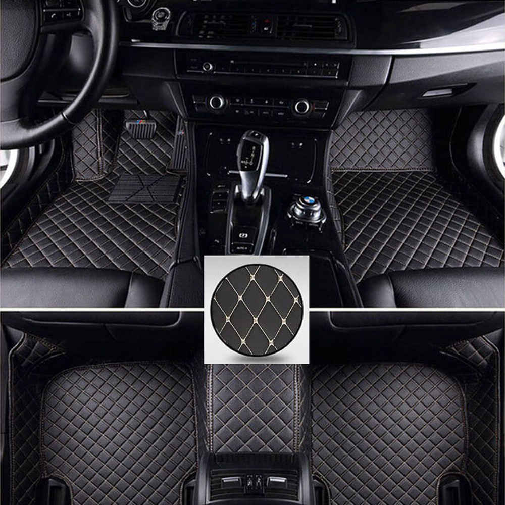 Wholesale Black and Beige Stitching Luxury Leather Diamond Car Mats