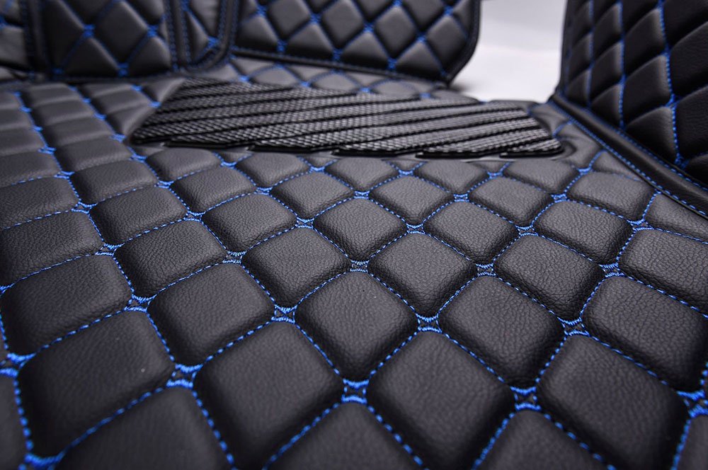 Wholesale Black and Blue Stitching Luxury Leather Diamonds Car Floor Mats