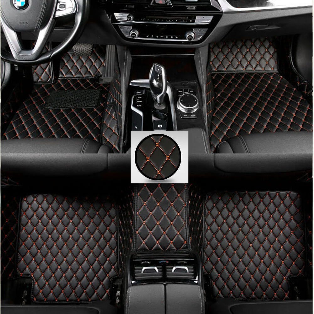 Wholesale Black and Orange Stitching Luxury Leather Diamond Car Mats