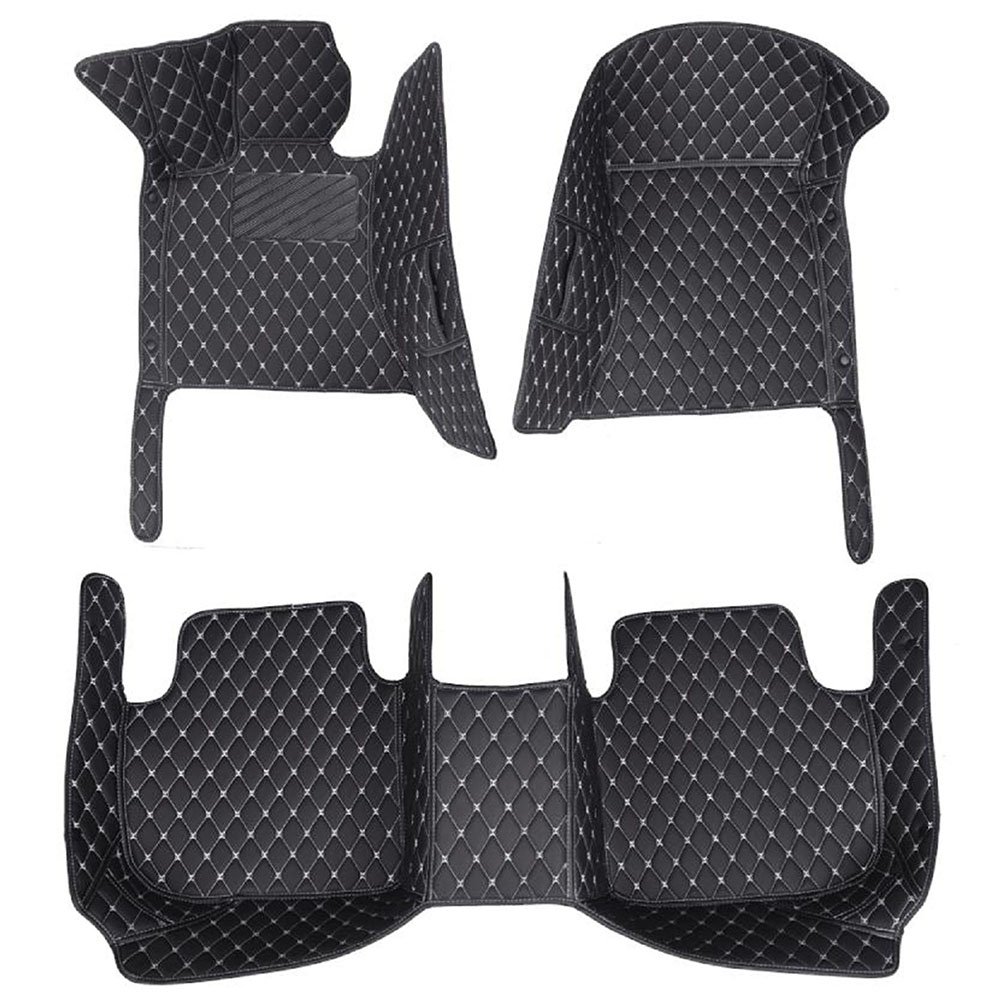 Black and White Stitching Luxury Leather Diamond Car Mats for Mini Cooper Clubman