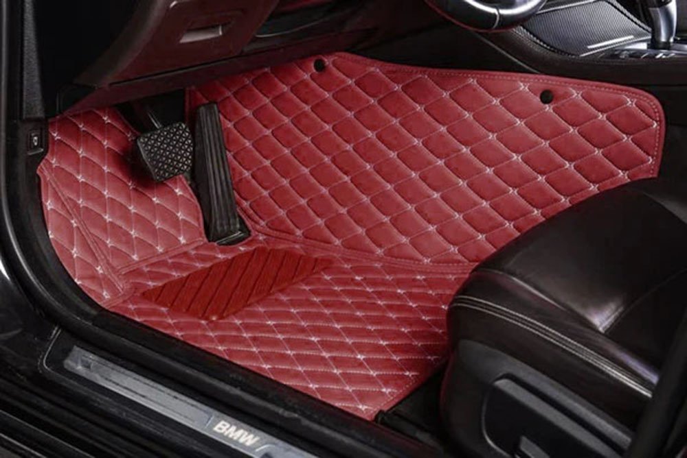 Wine Red Luxury Leather Diamond Car Mats for Mini Cooper Mini