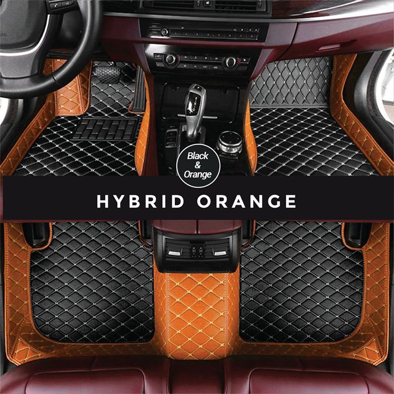 Black and Orange Hybrid Mode Premium Diamond Car Mats for Hyundai Azera